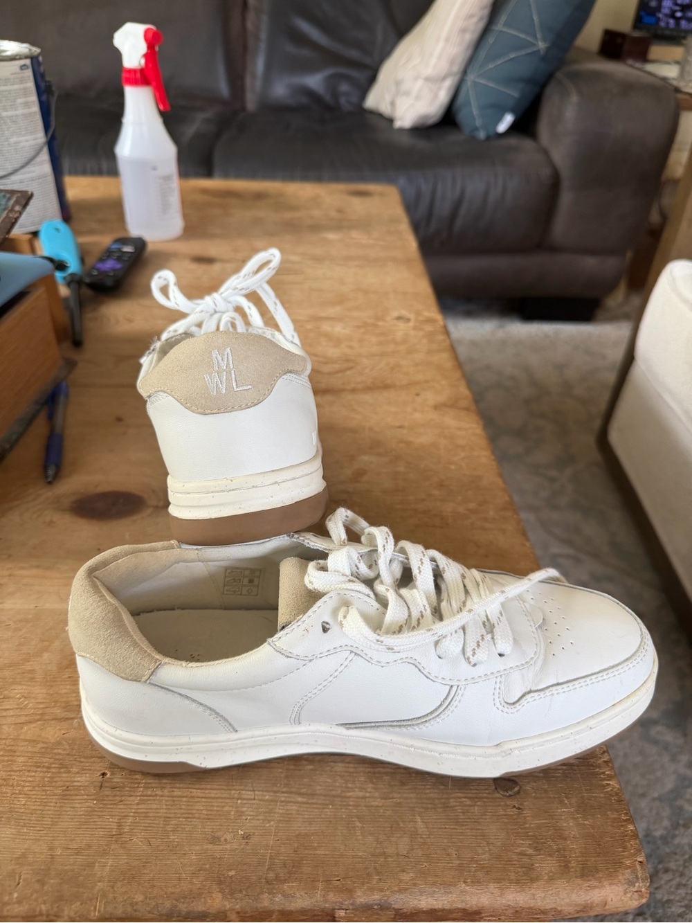 Madewell White and Tan Low-Top Leather Sneakers